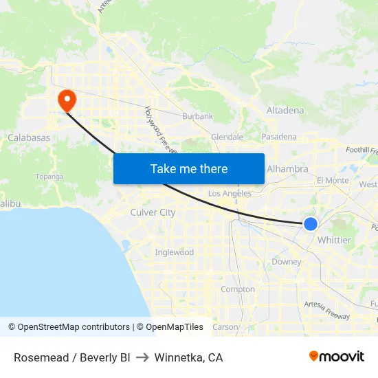 Rosemead / Beverly Bl to Winnetka, CA map