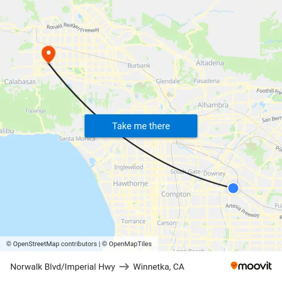 Norwalk Blvd/Imperial Hwy to Winnetka, CA map