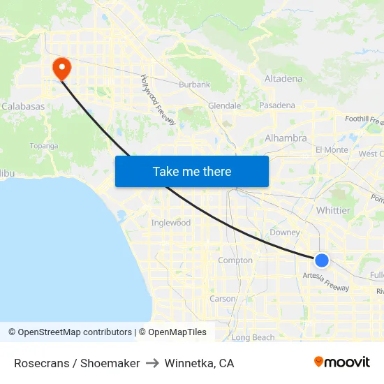 Rosecrans / Shoemaker to Winnetka, CA map