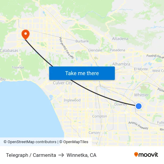 Telegraph / Carmenita to Winnetka, CA map