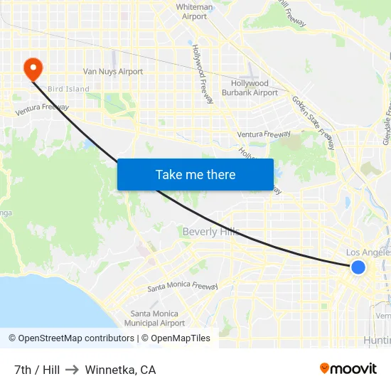 7th / Hill to Winnetka, CA map