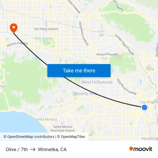 Olive / 7th to Winnetka, CA map