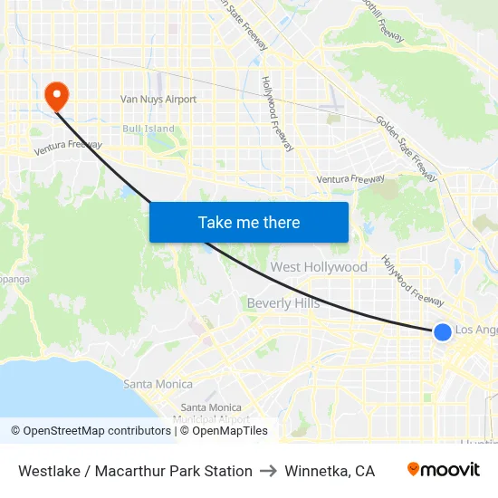 Westlake / Macarthur Park Station to Winnetka, CA map