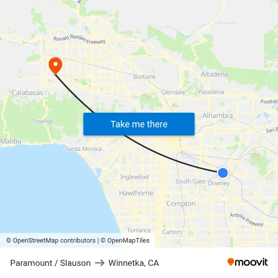 Paramount / Slauson to Winnetka, CA map