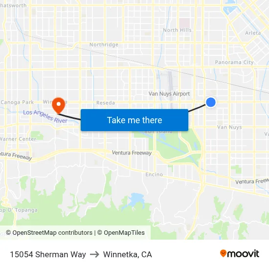 15054 Sherman Way to Winnetka, CA map