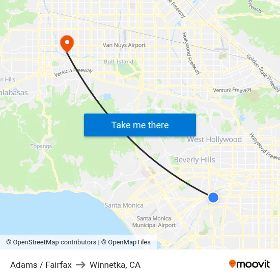 Adams / Fairfax to Winnetka, CA map