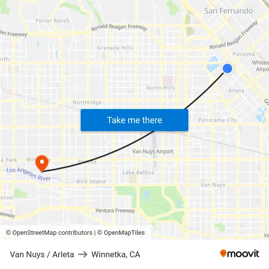 Van Nuys / Arleta to Winnetka, CA map