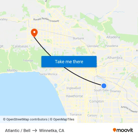 Atlantic / Bell to Winnetka, CA map