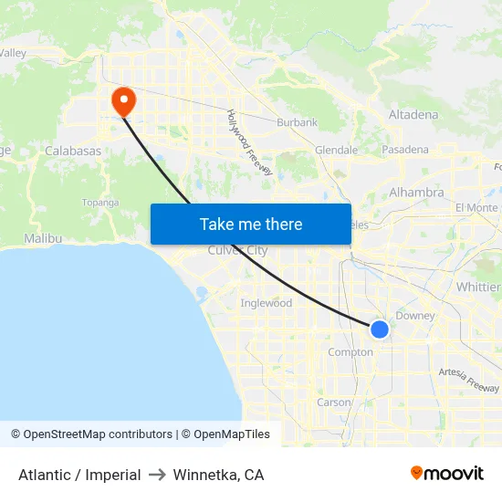 Atlantic / Imperial to Winnetka, CA map