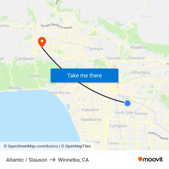 Atlantic / Slauson to Winnetka, CA map
