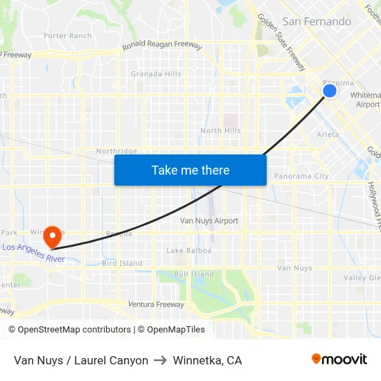 Van Nuys / Laurel Canyon to Winnetka, CA map
