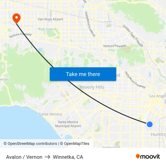 Avalon / Vernon to Winnetka, CA map