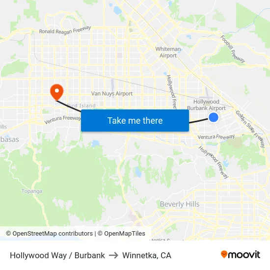 Hollywood Way / Burbank to Winnetka, CA map