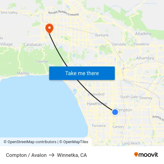 Compton / Avalon to Winnetka, CA map