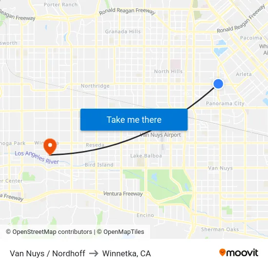 Van Nuys / Nordhoff to Winnetka, CA map