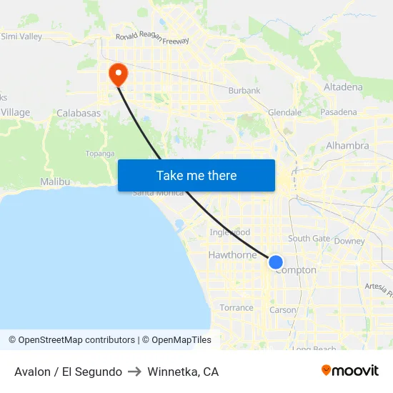 Avalon / El Segundo to Winnetka, CA map