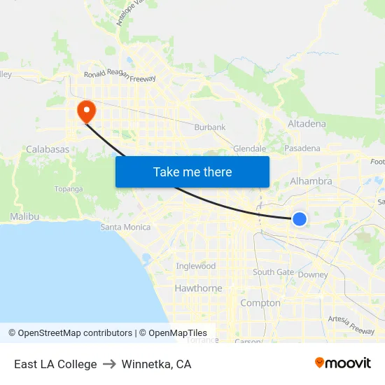 East LA College to Winnetka, CA map
