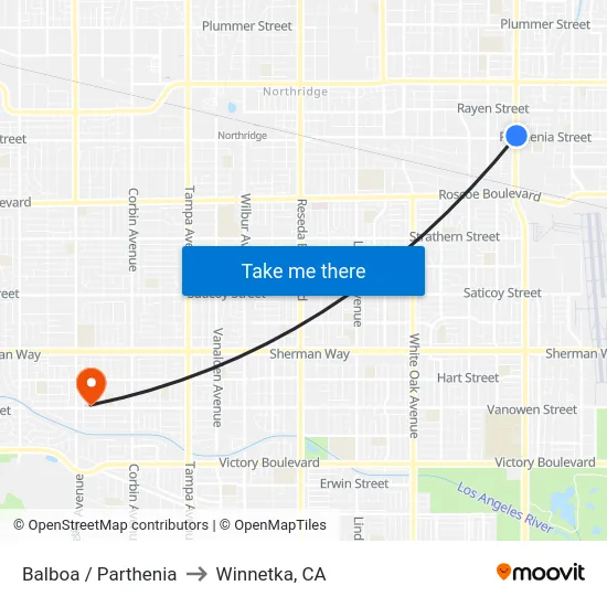 Balboa / Parthenia to Winnetka, CA map