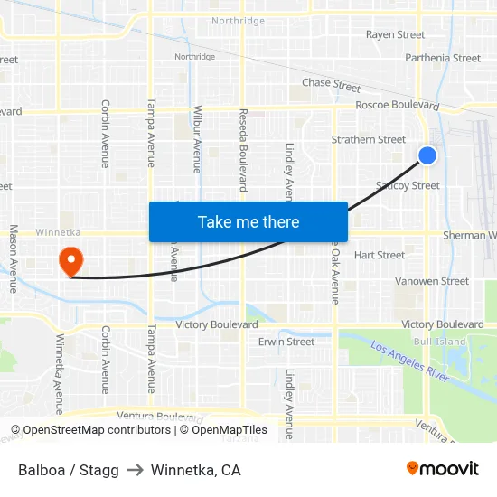 Balboa / Stagg to Winnetka, CA map