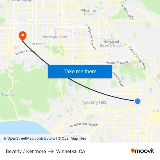 Beverly / Kenmore to Winnetka, CA map