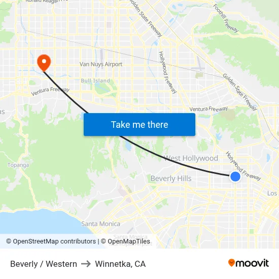 Beverly / Western to Winnetka, CA map