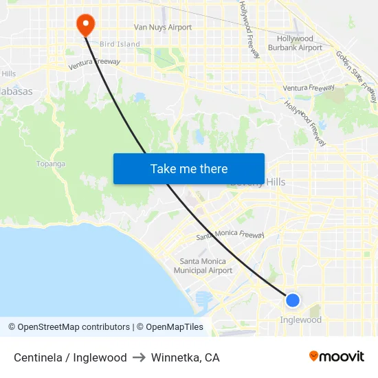 Centinela / Inglewood to Winnetka, CA map