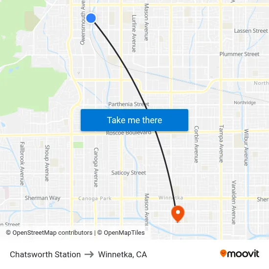 Chatsworth Station to Winnetka, CA map