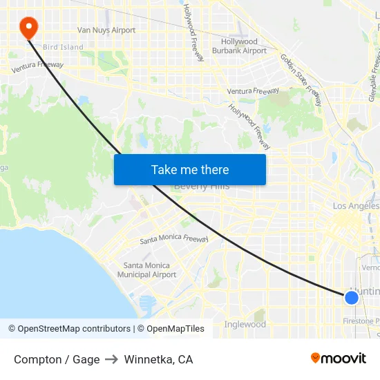 Compton / Gage to Winnetka, CA map