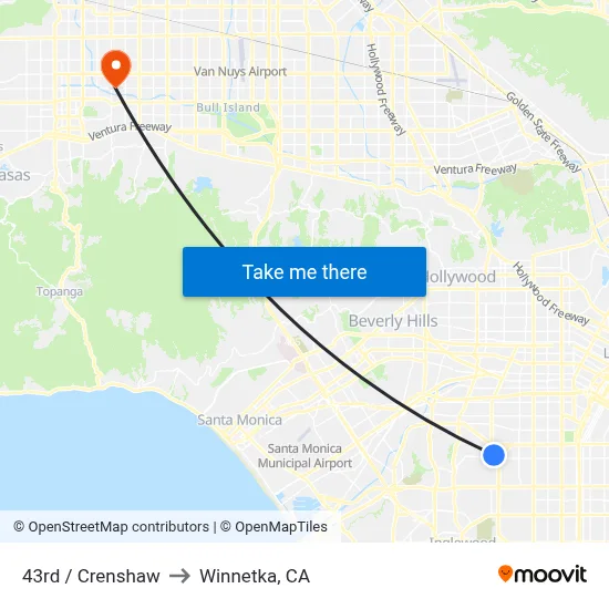 43rd / Crenshaw to Winnetka, CA map