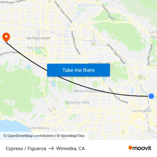 Cypress / Figueroa to Winnetka, CA map