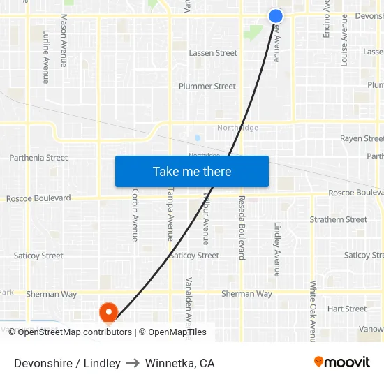 Devonshire / Lindley to Winnetka, CA map
