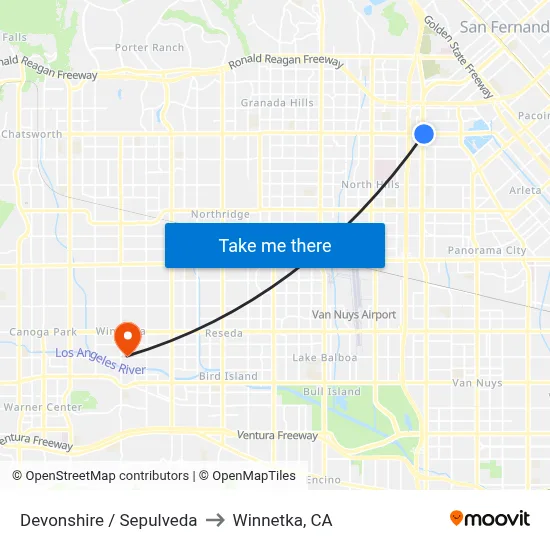 Devonshire / Sepulveda to Winnetka, CA map