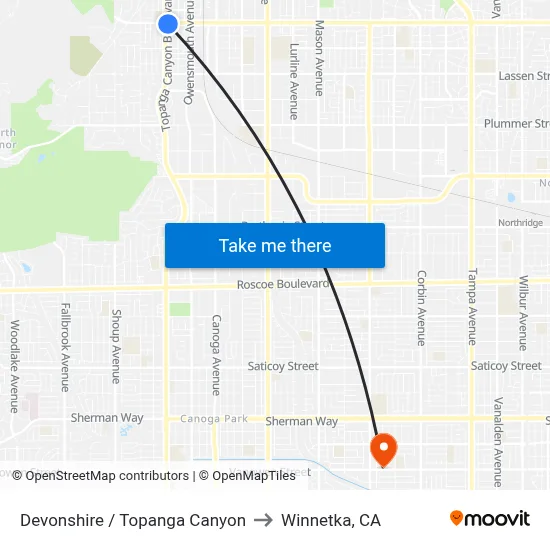 Devonshire / Topanga Canyon to Winnetka, CA map
