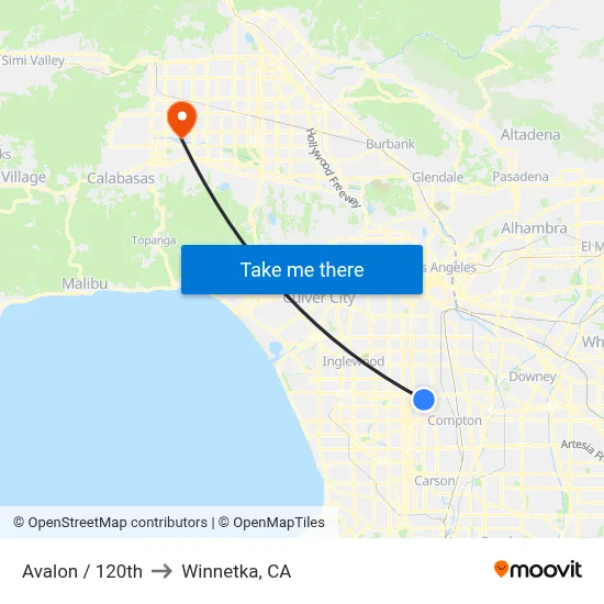 Avalon / 120th to Winnetka, CA map