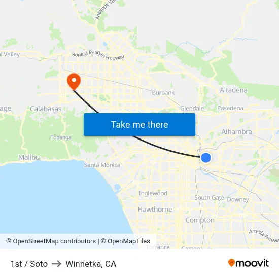 1st / Soto to Winnetka, CA map