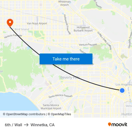 6th / Wall to Winnetka, CA map