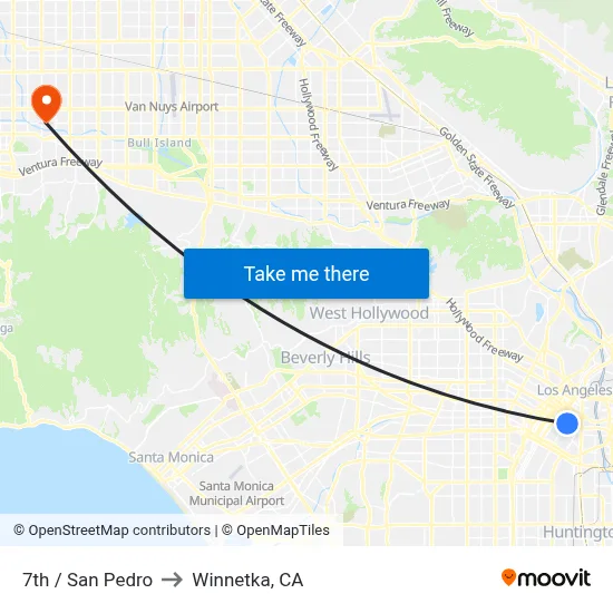 7th / San Pedro to Winnetka, CA map
