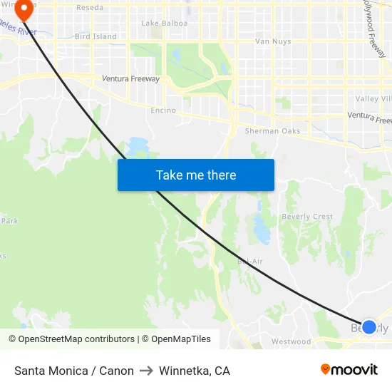 Santa Monica / Canon to Winnetka, CA map