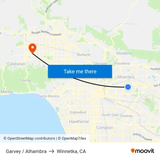 Garvey / Alhambra to Winnetka, CA map