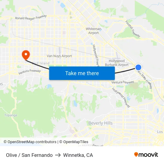 Olive / San Fernando to Winnetka, CA map