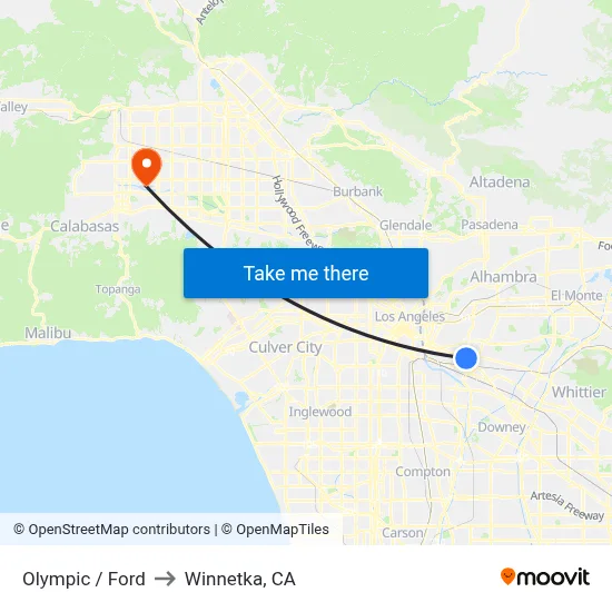 Olympic / Ford to Winnetka, CA map