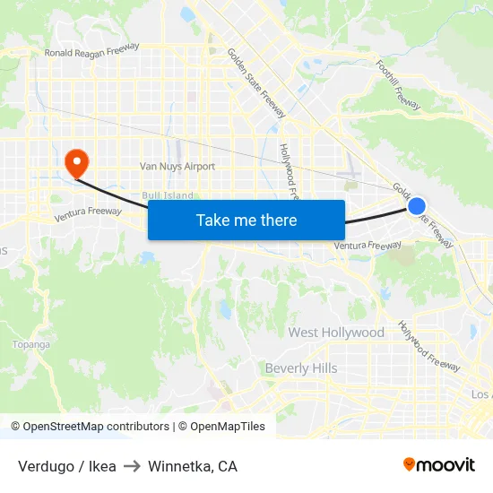 Verdugo / Ikea to Winnetka, CA map