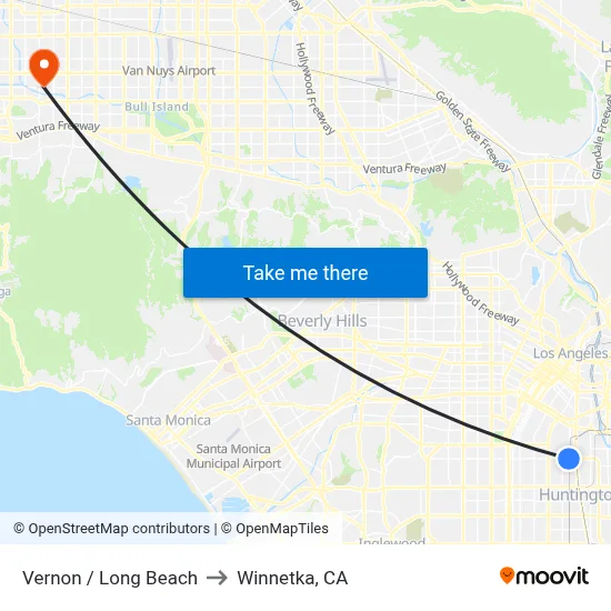 Vernon / Long Beach to Winnetka, CA map