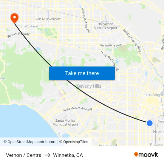 Vernon / Central to Winnetka, CA map