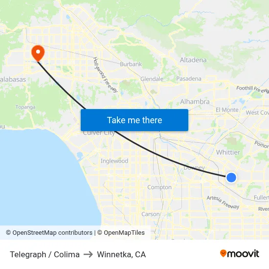 Telegraph / Colima to Winnetka, CA map
