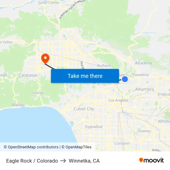 Eagle Rock / Colorado to Winnetka, CA map