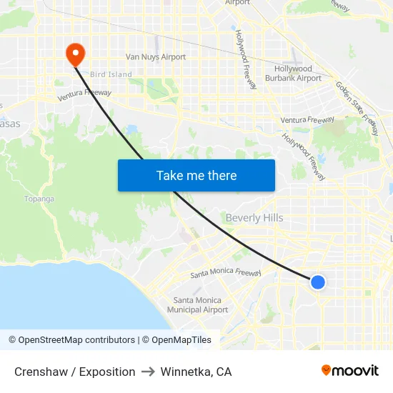 Crenshaw / Exposition to Winnetka, CA map