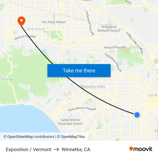 Exposition / Vermont to Winnetka, CA map