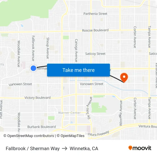 Fallbrook / Sherman Way to Winnetka, CA map