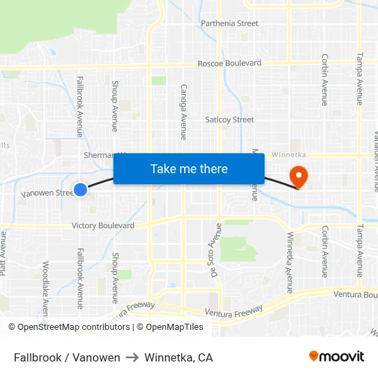 Fallbrook / Vanowen to Winnetka, CA map